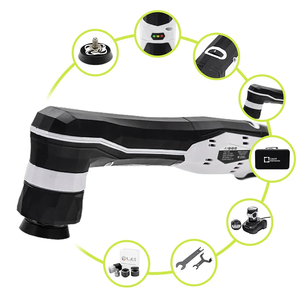 Liquid Elements A1000 V4 Mini SET inhoud – inclusief accu, lader en pads
